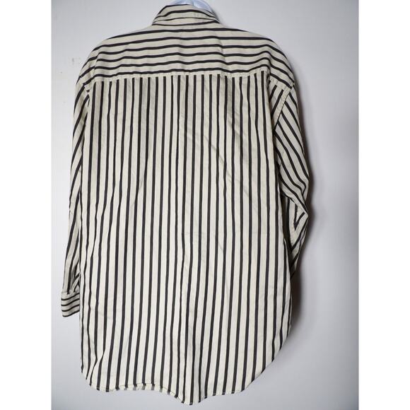 Zara Womens Large Blouse Top Striped Black White Button Up Beetlejuice Minimalis - Picture 4 of 11